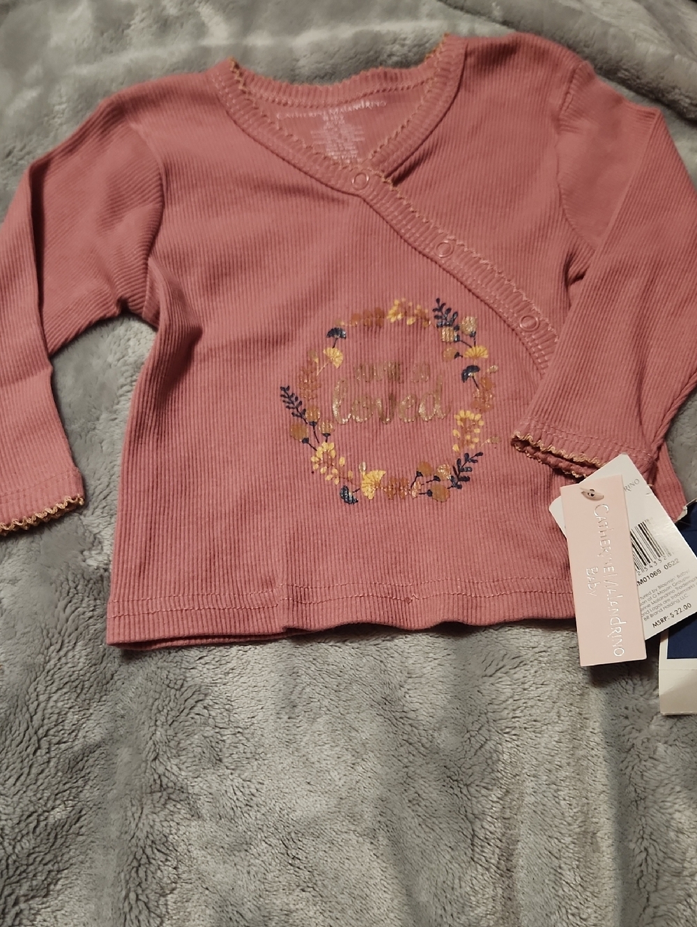 Catherine Malandrino Girls Long Sleeve Tee in Dusty Rose with Gold Floral Accent